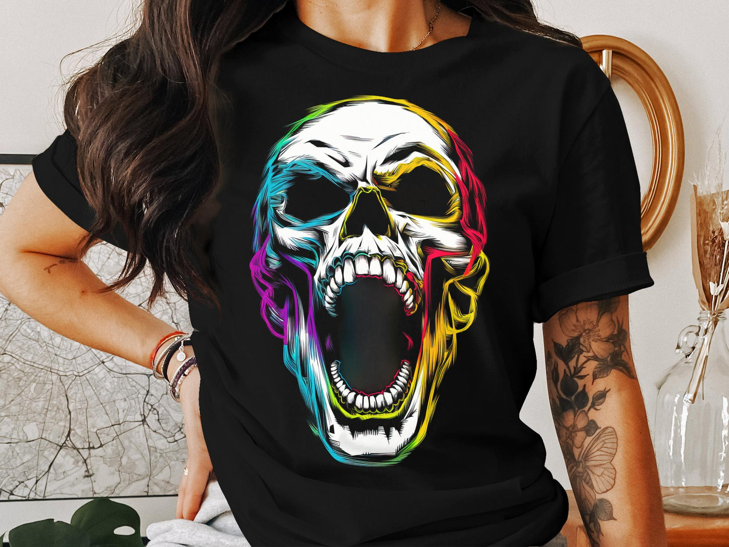 Neon Scream - Punk Horror Skull Tee