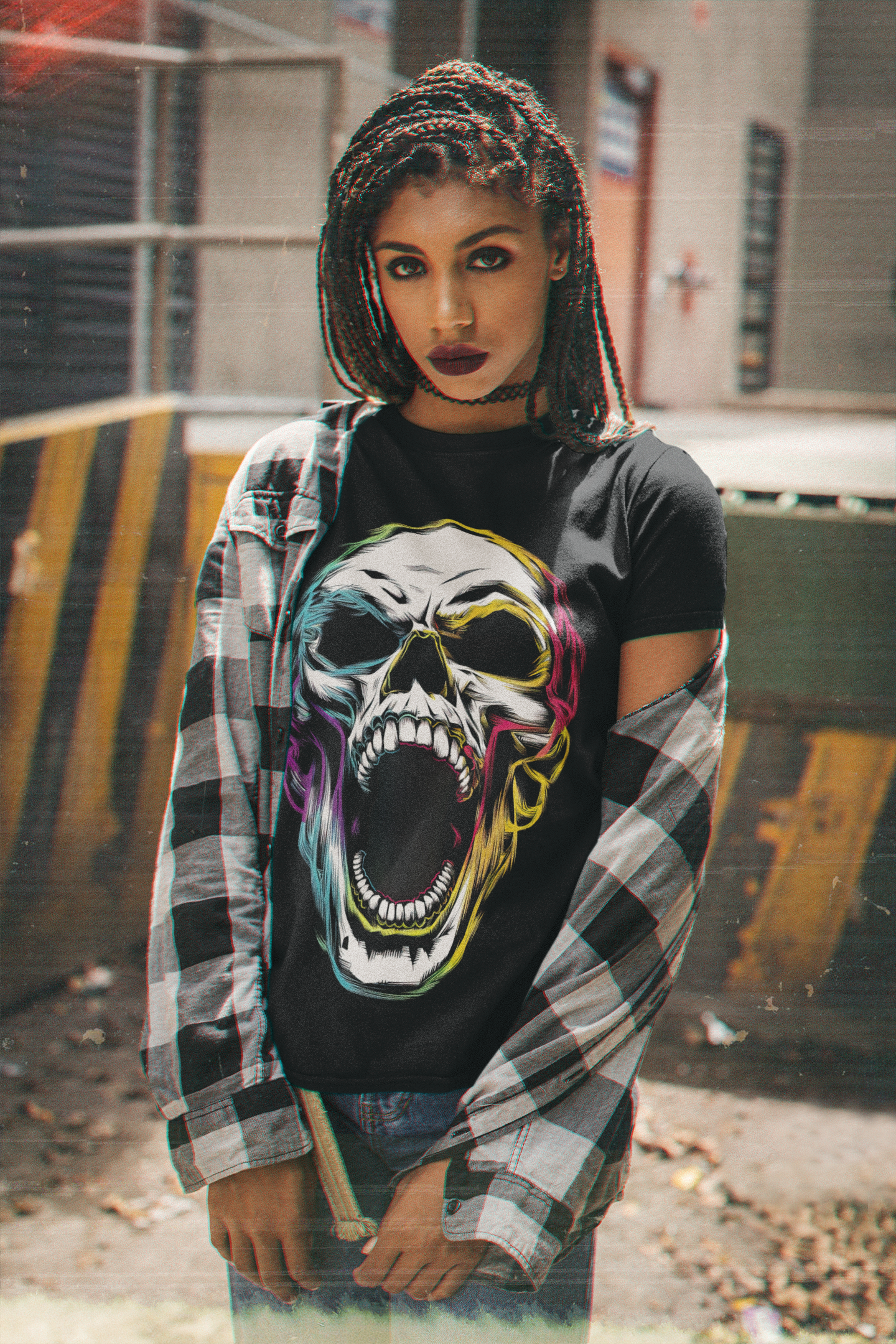 Neon Scream - Punk Horror Skull Tee